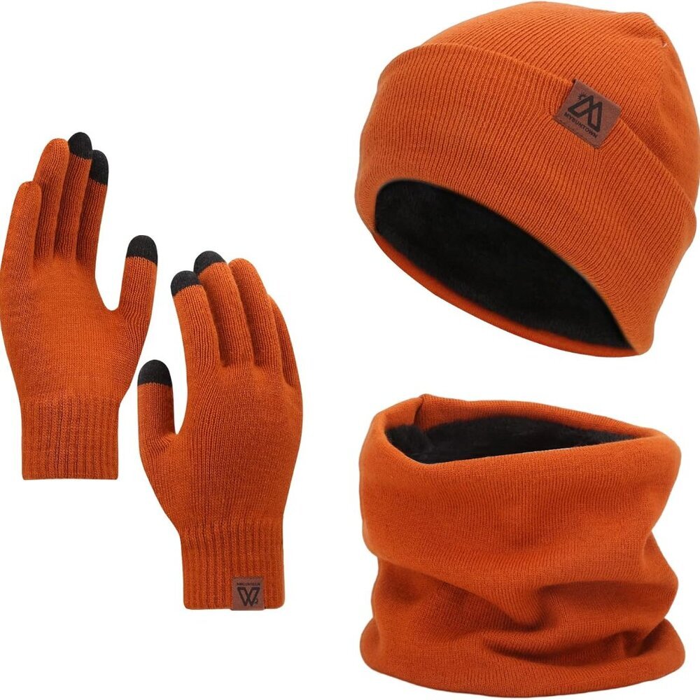 Winter Hat Scarf and Touch Screen Gloves 3-Piece Set, 2025 Cold Weather Knit Fle